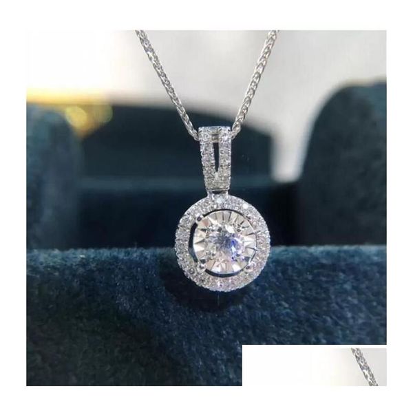 Collane con ciondolo Gioielli di lusso Cerchio Argento sterling 925 Taglio rotondo Topazio bianco Diamante cz Pietre preziose Eternità Festa da donna Matrimonio Cl Dheqp