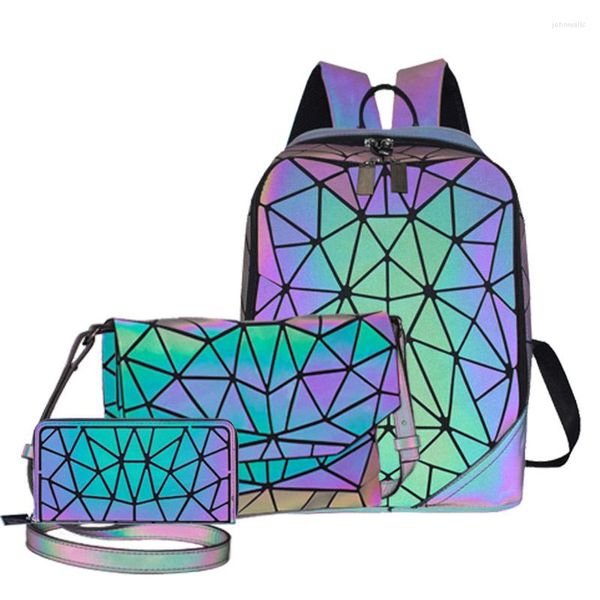 Schultaschen Laser Luminous Bao Bag Pailletten Set Rucksack für Frauen Schulter Mädchen Weibliches Design Rucksack Holographic