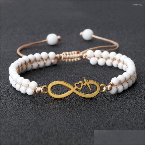 Boncuklu Strand 4mm Beyaz Porselen Kadınlar İçin Boho Yoga Örgülü Yaşam Ağacı Cazibe Bilezikler Bangles Dostluk Sevgilisi Takı Deliği Dho7h