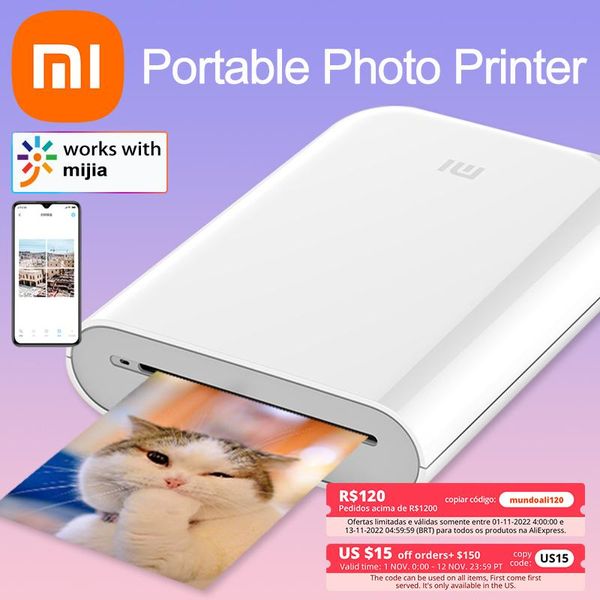 Globale Drucker Version Xiaomi Mi Mini Tragbarer Taschenfoto Drucker Mijia Zink 300 dpi Papier Selfadhäsive Wireless BT Color Thermal Pri Ni Jia