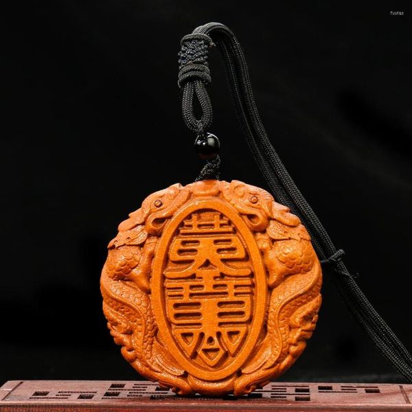 Подвесные ожерелья натуральное дерево безопасное поездка ожерелье богатство счастливчика деревянного китайского китайского даргона -свитера.