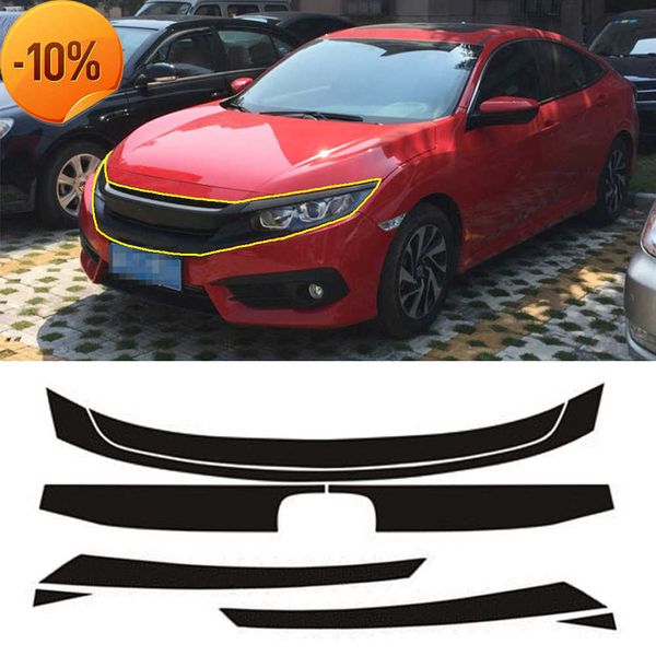 Nuovo 8PCS In Fibra di Carbonio Del Vinile Griglia Anteriore Griglia Della Decalcomania Della Pelle Copertura Del Motore Sticker Car Wrap Trim per Honda Civic 10th 2016 2017 2018