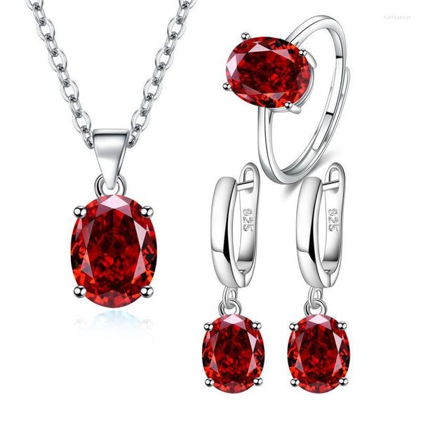 Brincos de colar Conjunto oval versátil da forma de ovo imitação de cor de pedras preciosas pingente de cristal para mulheres