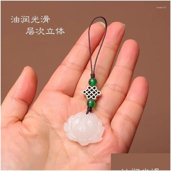 Schlüsselanhänger Lanyards Chinesischer Stil Weiße Jade Lotus Telefonanhänger Mobile Kette Schlüsseltasche Ornamente U Disk Charm Drop Lieferung Mode Dhndg