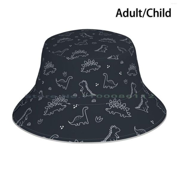 Berretti Illustrazione di dinosauro blu navy Cappello a secchiello Cappello da sole Pieghevole Pescatore all'aperto