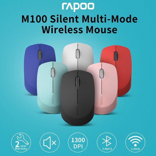 Мыши Rapoo Silent Wireless Mouse Bluetooth Mouse с Bluetooth 3.0/4.0 RF2.4g Поддерживает до 3 устройств для компьютера для ноутбука Windows PC