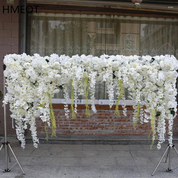 Flores decorativas Faixa 5d Tecido Floral Wall Wedding Baskdrop Party Stage Hall Po Props Branco Arco de Flor de Flores de Raso Rosal Branco Strings Display Strings