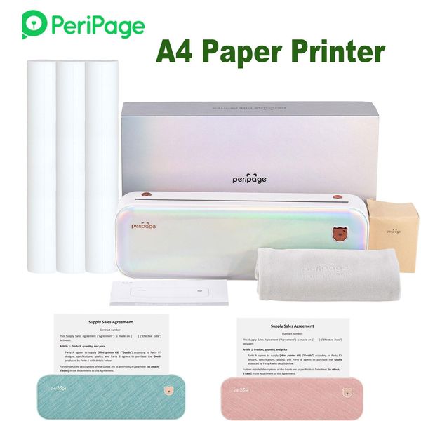 Impressoras Peripage A40 Impressora de papel Direct Transfer Térmica Impressora sem fio Mobile 210mm Mobile Photo Printer USB Bt com 3 papel de rolo