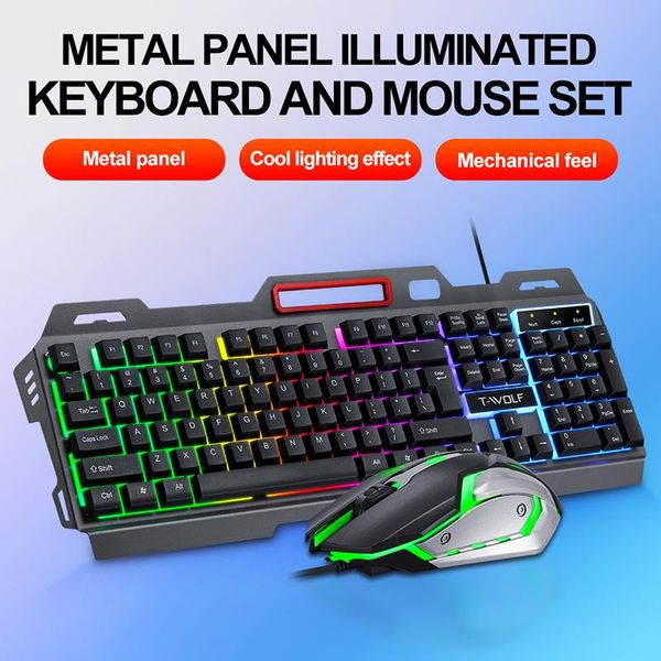 Combo tastiera da gioco e mouse cablato Set computer da gioco retroilluminato arcobaleno Tastiere EN impermeabili per computer da gioco PC portatile