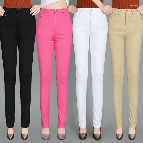 Женские джинсы Spring Женщины с высокой талией твердые узкие карандаш женщины плюс размер 33 повседневные джинсовые штаны Женские корейские модные офис Джин