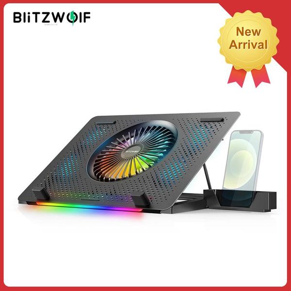 Stand blitzwolf bwhs1 laptop portátil suporte de resfriamento rgb de resfriamento de luz de refrigeração de metal painel de malha ajustável acessórios de computador acessórios