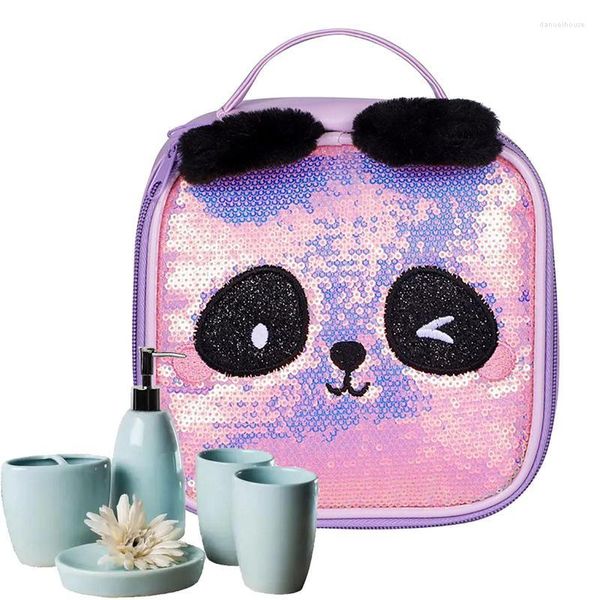 Kosmetiktaschen, Tasche, multifunktional, niedlicher Panda, Pailletten, tragbar, Make-up-Tasche, Reise-Kulturbeutel, hängender Organizer für Frauen