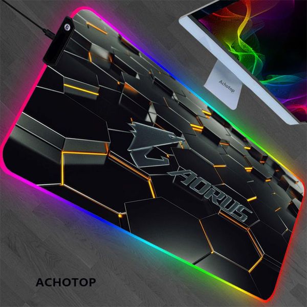 Restos rgb aorus padrão mouse pad da pad da padrinho anime cool mouse pad hd impressão de computador gamer bloqueio de borda de mouse led 7 cor 800x300x3mm