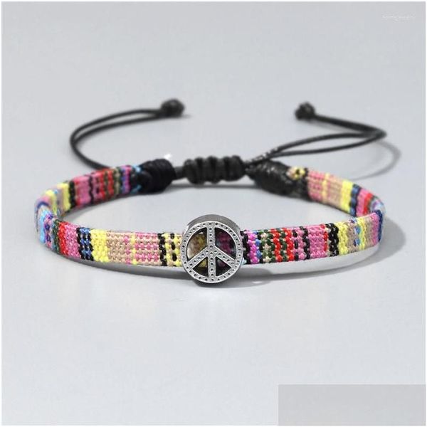 Pulseira de miçangas cor de tecelagem de corda Bracelete de amizade para mulheres homens sortudos Bracelets de algodão de algodão Bangles Paz Sinal de jóias boho wo dh84i