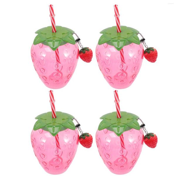 Set di stoviglie 4 pezzi Bicchiere con beccuccio alla fragola Bicchieri per bottiglie d'acqua in plastica per bambini Bottiglie per bere il latte Studente Bevanda Studenti Banchetto