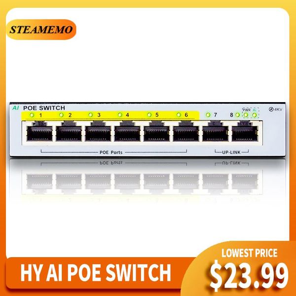 Переключатели Steamemo hy серия 6 порта Poe Poe Switch 90W Внешний источник питания 100M Сетевой переключатель, подходящий для IP -камеры/Ap Wireless