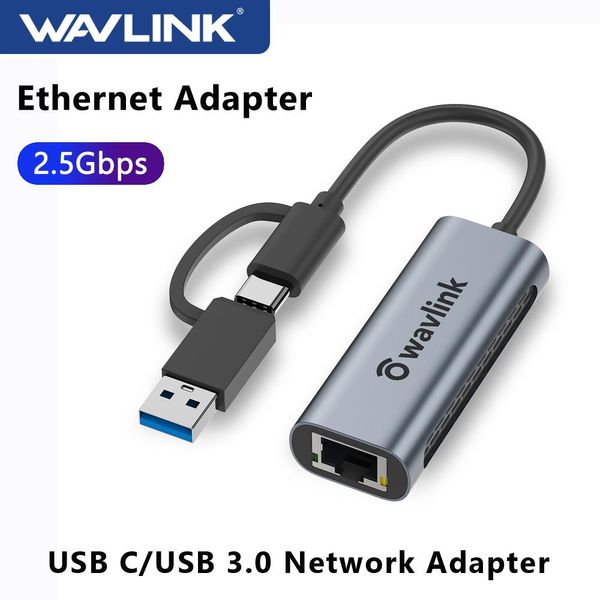 Hubs Wavlink 2500 Мбит / с USB C 2,5G Внешний эфир гигабитный адаптер тип C к сетевой карте RJ45 LAN 2,5 Гбит / с USB 3.0 Naptop Naptop Naptop