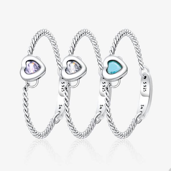 925 Sterling Silver Chain Heart Ring para Pandora Crystal Diamond Wedding Party Jewelry Designer Rings For Women Ndriend Girlful