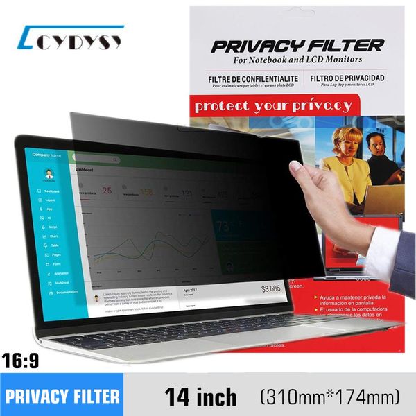 Filter 14 Zoll Privatsphäre Bildschirmfilter Antipeeping -Beschützer für 16 9 Breitbildlaptop 310 mm*174 mm