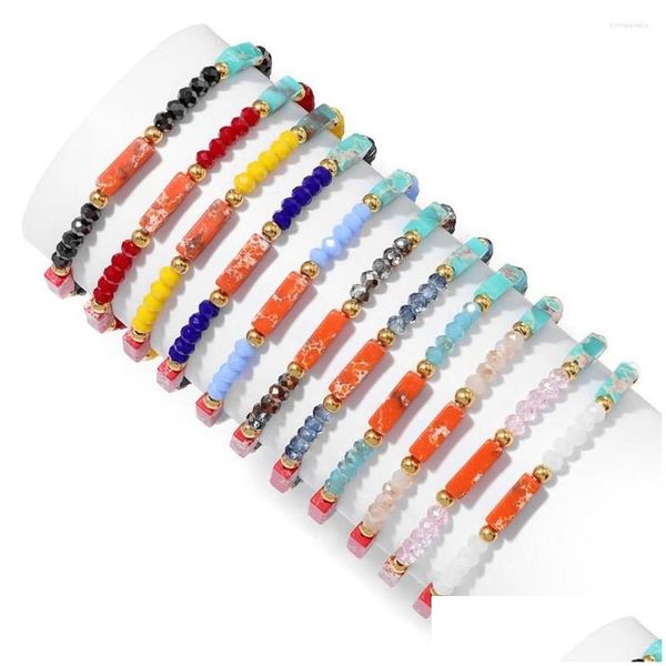 Strandas de miçangas colorf bacelets de cristal de vidro facetado para homens homens imperial cuboid charme pulseira boho Party jewe dh4ib