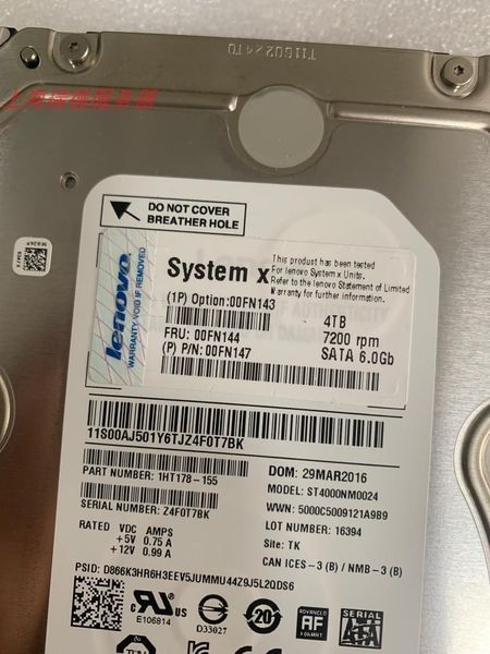 PADS SZWXZY PARA LENOVO 00FN143 00FN144 4T 4TB SATA 7,2K 3,5 x3650 M5 Drive rígido do servidor