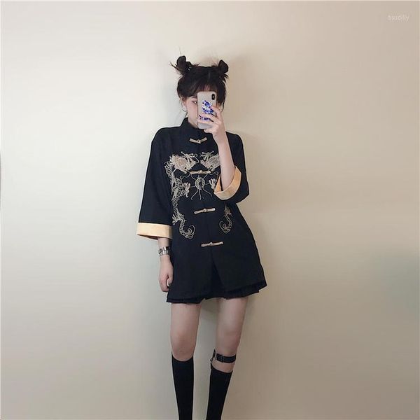 Blusas femininas loli cos vintage estilo preppy gótico lolita camisa bordado chinês botão vitoriano kawaii girl top catil