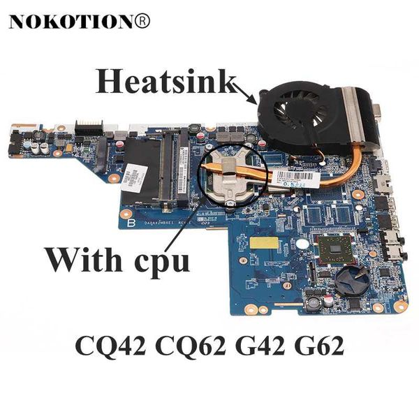 Motherboard Nokotion Laptop Motherboard für HP CQ42 CQ62 G42 G62 DA0AX2MB6E1 592809001 Hauptplatine Socket S1 DDR3 mit Heizkühlung und CPU