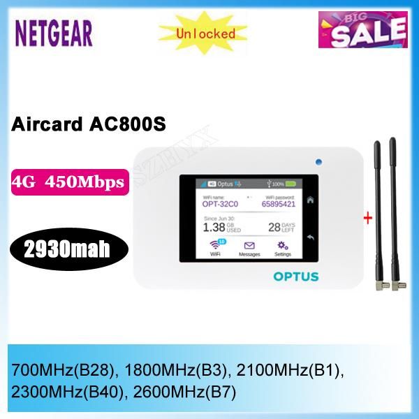 Маршрутизаторы разблокированы Aircard Netgear 800S (AC800S) 450 Мбит / с LTE Cat.9 Мобильная точка горячей точки Optus WiFi Modem 4G Plus Mobile Wi -Fi Router PK 810S 790S