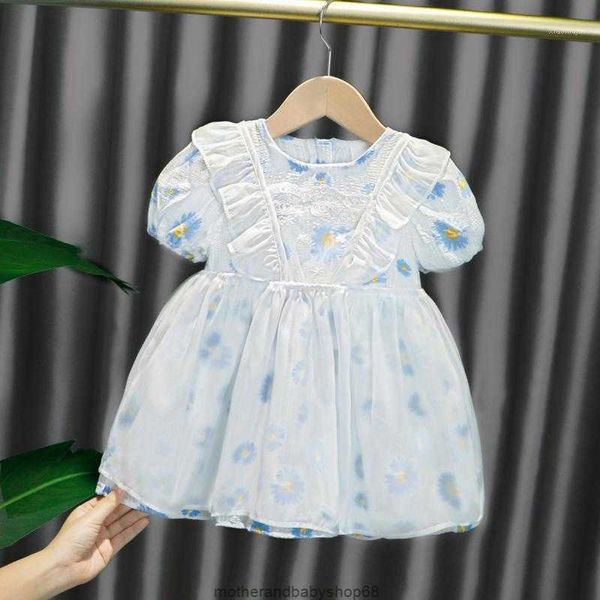 Estate Bambini Manica Corta o Collo Increspature Girasole Stampa Principessa Festa Neonate Vestito Abbigliamento per bambini Abiti Abiti da ragazza