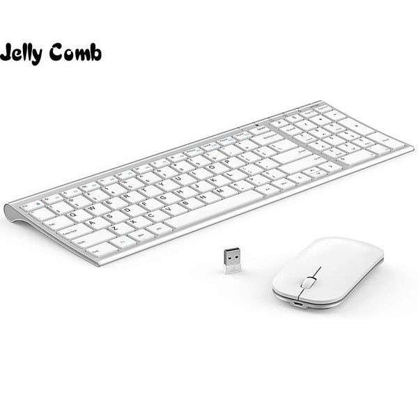 Combos Jellycomb 2,4 G kabellose Tastatur-Maus, wiederaufladbares Tastatur-Set mit Nummernblock, kabellose Tastatur für PC, Laptop, Computer