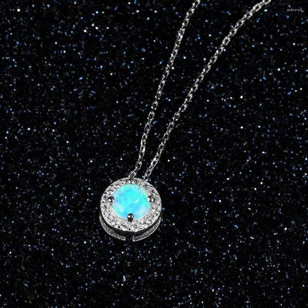 Ketten Schwarzer Engel Mode Elegante Einfache Feueropal Silber Blau Hamsa Anhänger Halskette Für Frauen 925 Schmuck Weihnachtsgeschenk