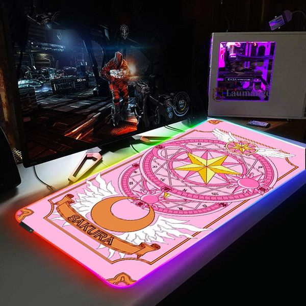 Pink Sailor Moon XXL RGB MOUSE PAD GAMER PC Accessoires Gaming LED Mousepad Tastatur Mat Deskmat Desk Protector Anime Mats Matten
