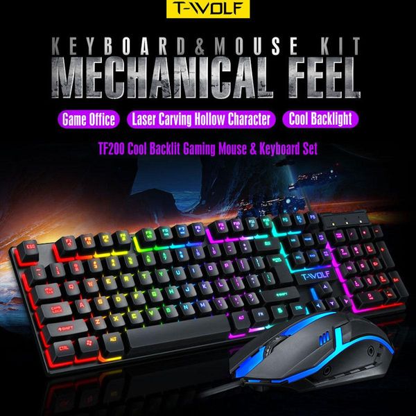 Combos TF200 Wired Gaming Keyboard и Mouse USB -персонаж светятся механическое ощущение геймерного клавиатуры набор мышей для ноутбука ПК Испанский