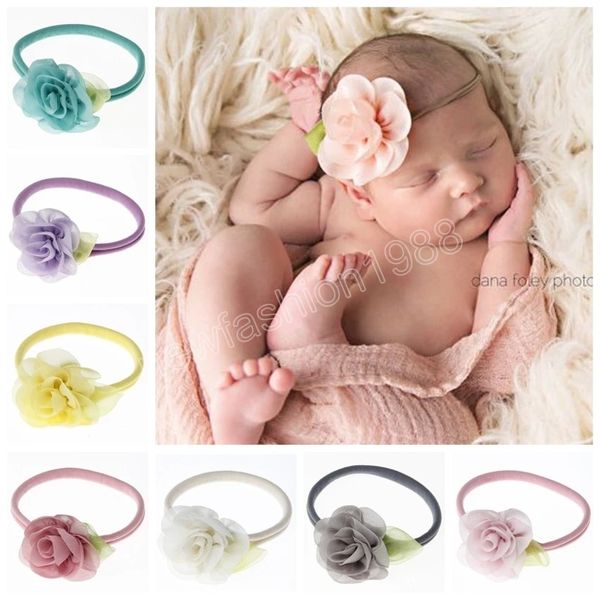 Foglia Rosa Fiore Baby Elastico Fascia per capelli in nylon Neonato Fasce per capelli Cute Fotografia Puntelli Accessori per capelli per bambini