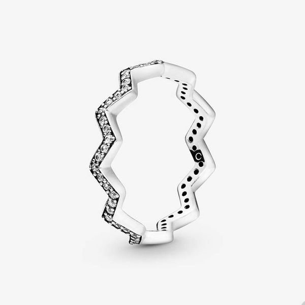 Anelli da coppia con diamanti in cristallo pieno per Pandora Anello a zigzag scintillante Set di gioielli firmati per donna Anello da uomo in argento sterling 925 con scatola originale all'ingrosso