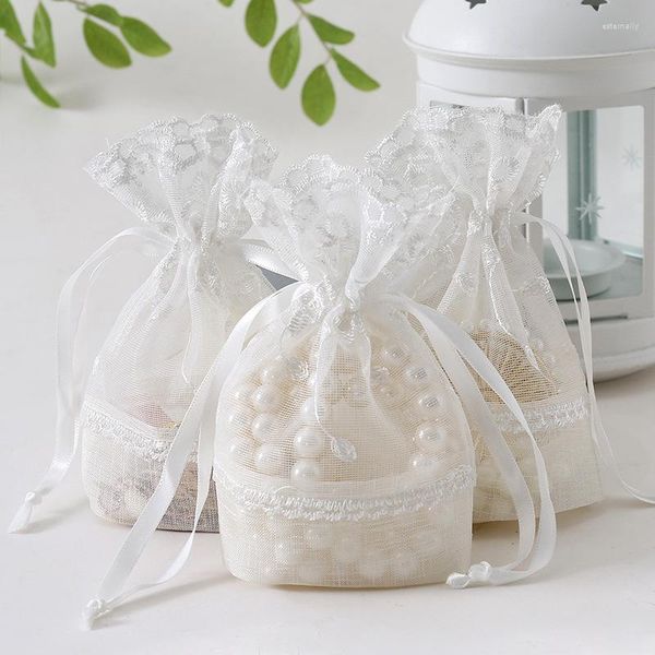 Embrulhe de presente de renda branca pacote de sacos de festas de casamento de festas de casamento bolsas de doces no noiva para ser feliz aniversário babyshower