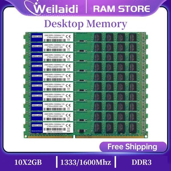 RAMS DDR3 10x2GB ОЗУ памяти 1333 МГц 1600 МГц PC310600 DIMM Desktop Memoria 240 PINS 1,5V NON ECC Совместим с Intel и AMD