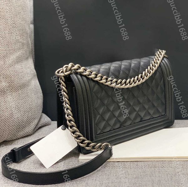 10A Mirror Quality Designer Medium Boy Bag Womens Classic Flap Quilted Purse Luxury Caviar Lambskin Handbag Top Tier Crossbody Black Motion design 60ess