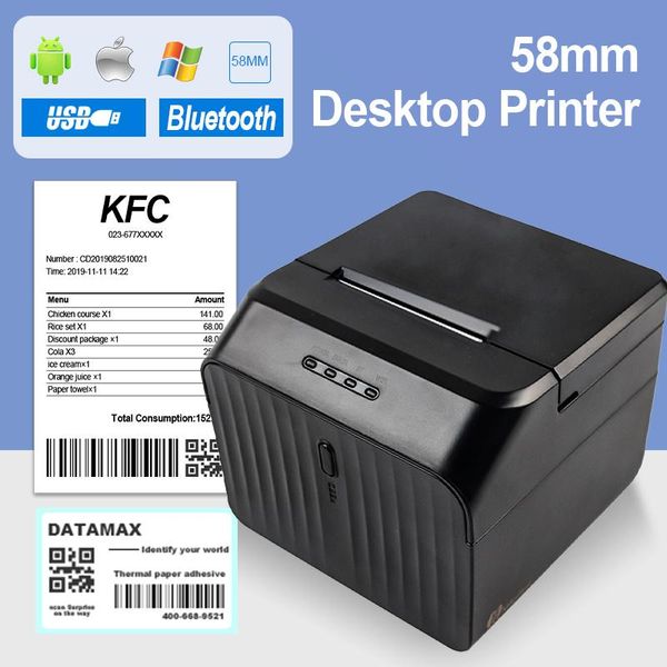 Drucker 58mm Desktop -Quittungsbezeichnung Thermaldrucker Barcode Bill Ticket Label Selbstkleber Aufkleber USB Bluetooth 2058mm Pos Impresora