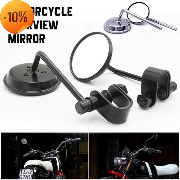 Novo 2pcs Universal Motorcycle Hitdlebar traseiro espelho redondo redondo clipe-on retro 22 espelhos de motocicleta de 25 mm Acessórios de motocicletas