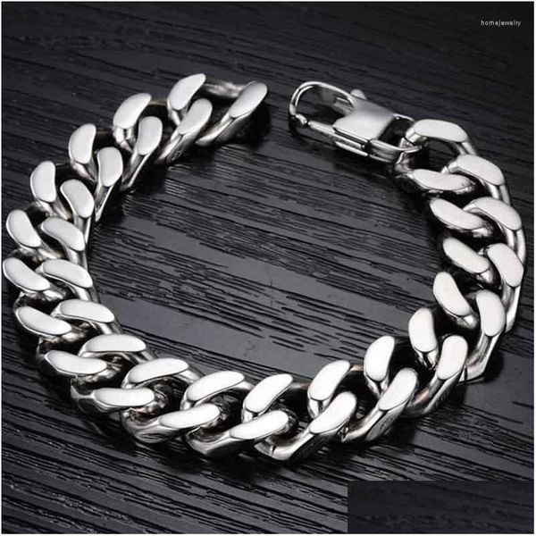 Bracelets de link de corrente 10mm/12mm/14mm de aço inoxidável Hip Hop Womens mens Miami Curb Rapper Cuban Bangle Jewelry Drop Shop Delivery Dhhuj