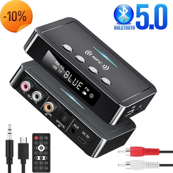 Nuovo trasmettitore ricevitore 5.0 compatibile con Bluetooth FM Stereo AUX Jack da 3,5 mm RCA Chiamata in vivavoce ottico NFC Adattatore audio Bluetooth TV