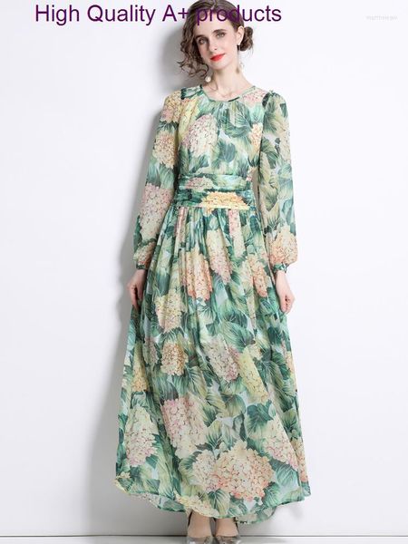 Vestidos casuais designer de pista de primavera vestido de chiffon flora