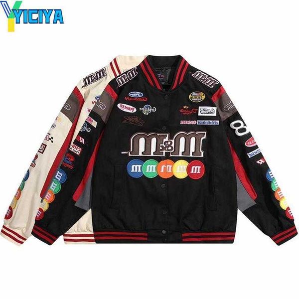 YICIYA Giubbotti da uomo Ricamo Lettera Harajuku Giacca da baseball Cappotti Uomo Donna Hip Hop MM Patch stampata Varsity Bomber M-2XLUomo