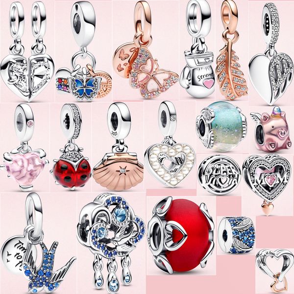 Nuovo 2023 alta vendita S925 gioielli in argento sterling fascino cuore perlina mouse fit designer pandora braccialetto originale per regalo di gioielli da donna