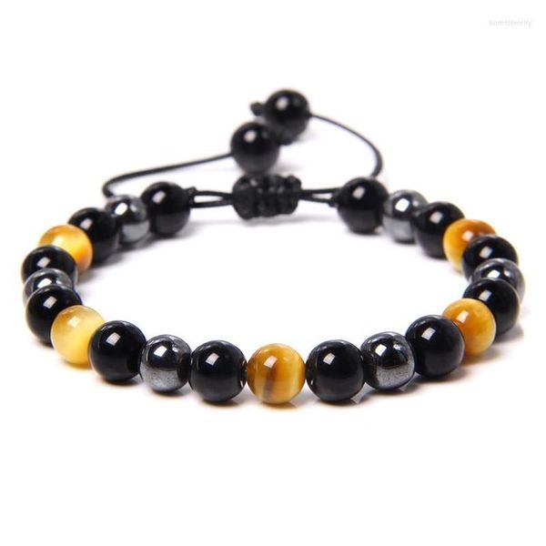 Strand de miçanga de tigre natural olho preto hematita vulcânica Lava Bincetas de pulseira ajustável pulseiras ajustáveis ​​para jóia feminina jóia feminina dhq9k