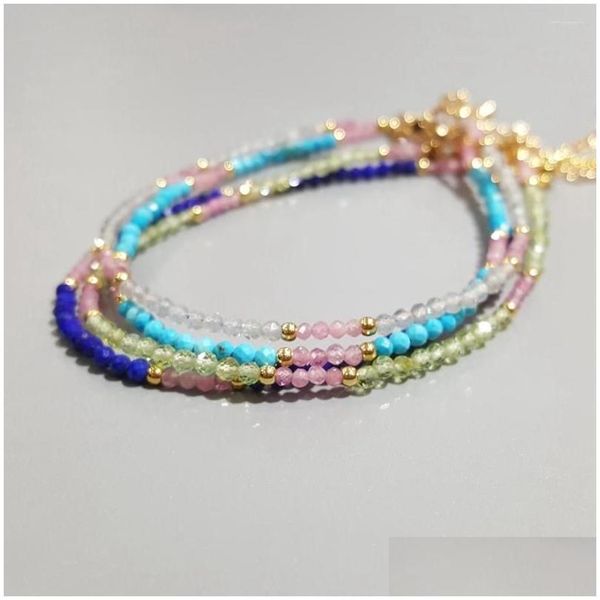 Perlenstrang Liiji Einzigartiger echter Stein Lapis Lazi Peridots Labradorit Rosa Turmaline Türkise Armband Frauen Männer Yoga Heilung 1P Dhela