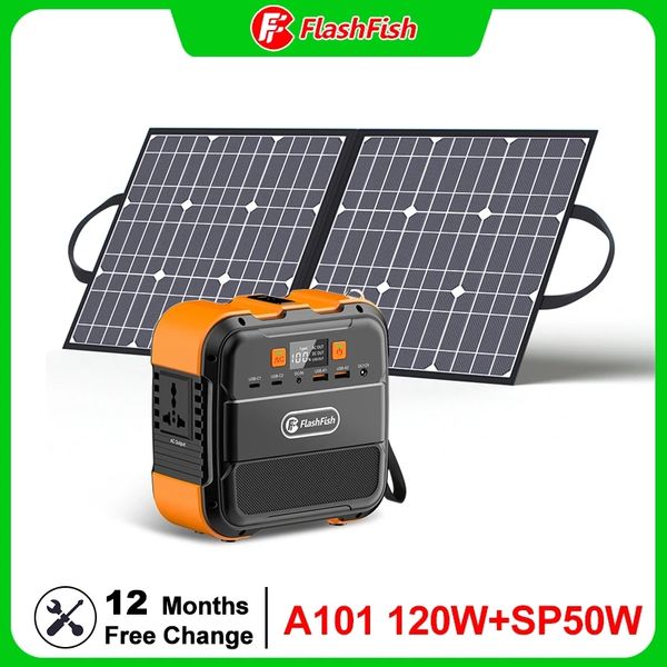 Flashfish 120W Power Power Centro 98WH 26400mAh gerador solar com painel solar de 50W 18V 220V Kit de energia de backup ao ar livre
