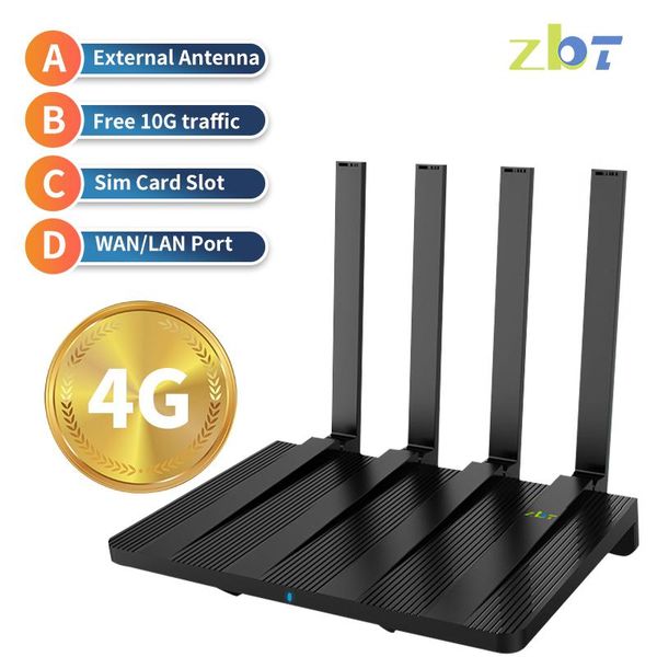 Router Wiflyer Wifi Router 4G LTE 10G Dati di traffico gratuito 300 Mbps Home Hotspot WiFi Roteador Wan LAN Monem EU SIM wireless all'interno