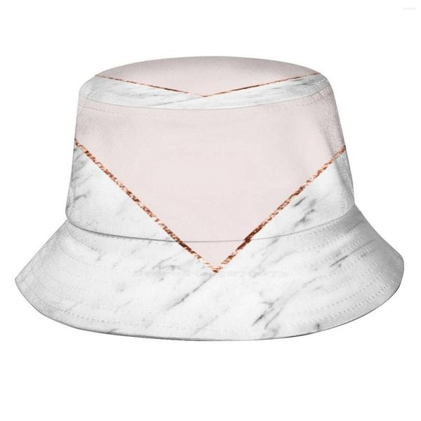 Beralar Şakayık Allık Geometrik Mermer Koreli Bayanlar Açık Güneş Şapkalı Kova Kapı Gül Gül Gül Gülek Bakır Folyo Glitter Pink
